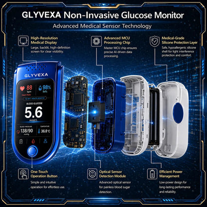 🩺 GLYVEXA™ T7 Non-Invasive Glucose & Health Monitor | 🩸 No Finger Pricks Blood Sugar Monitoring Device | ✅ ADA Licensed Product